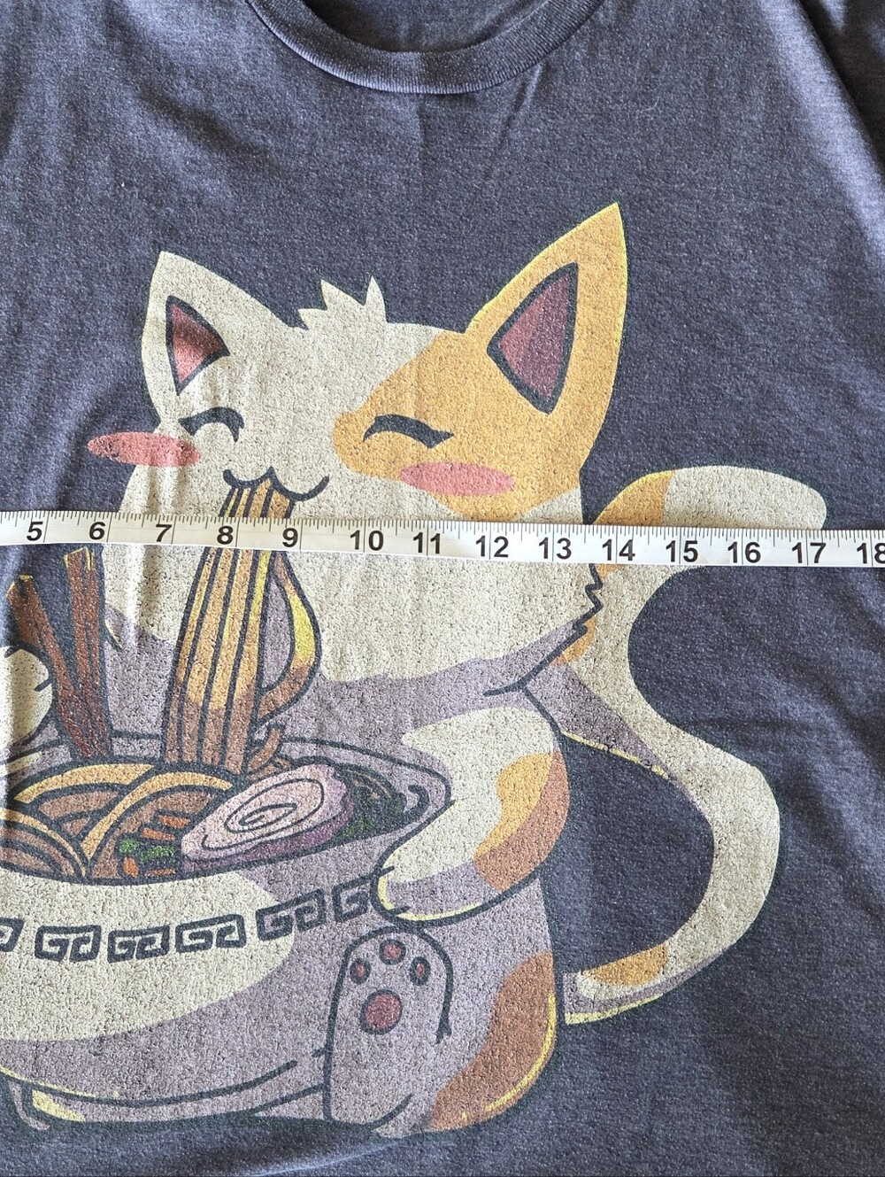 Cute Calico Cat Eating Ramen Graphic T-Shirt | Port & Company Large - Picture 5 of 6